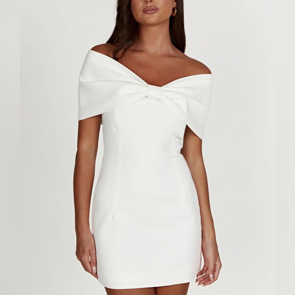 NWT Meshki Gwyneth dress in white with bow engagement dress / graduation dress - Picture 3 of 5